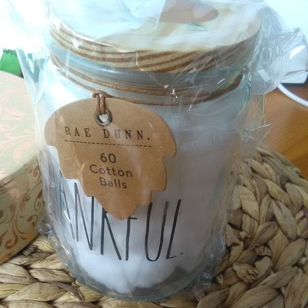 NWT RAE DUNN THANKFUL Cotton Ball Jar